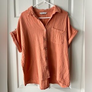 Salmon color gauze linen shirt